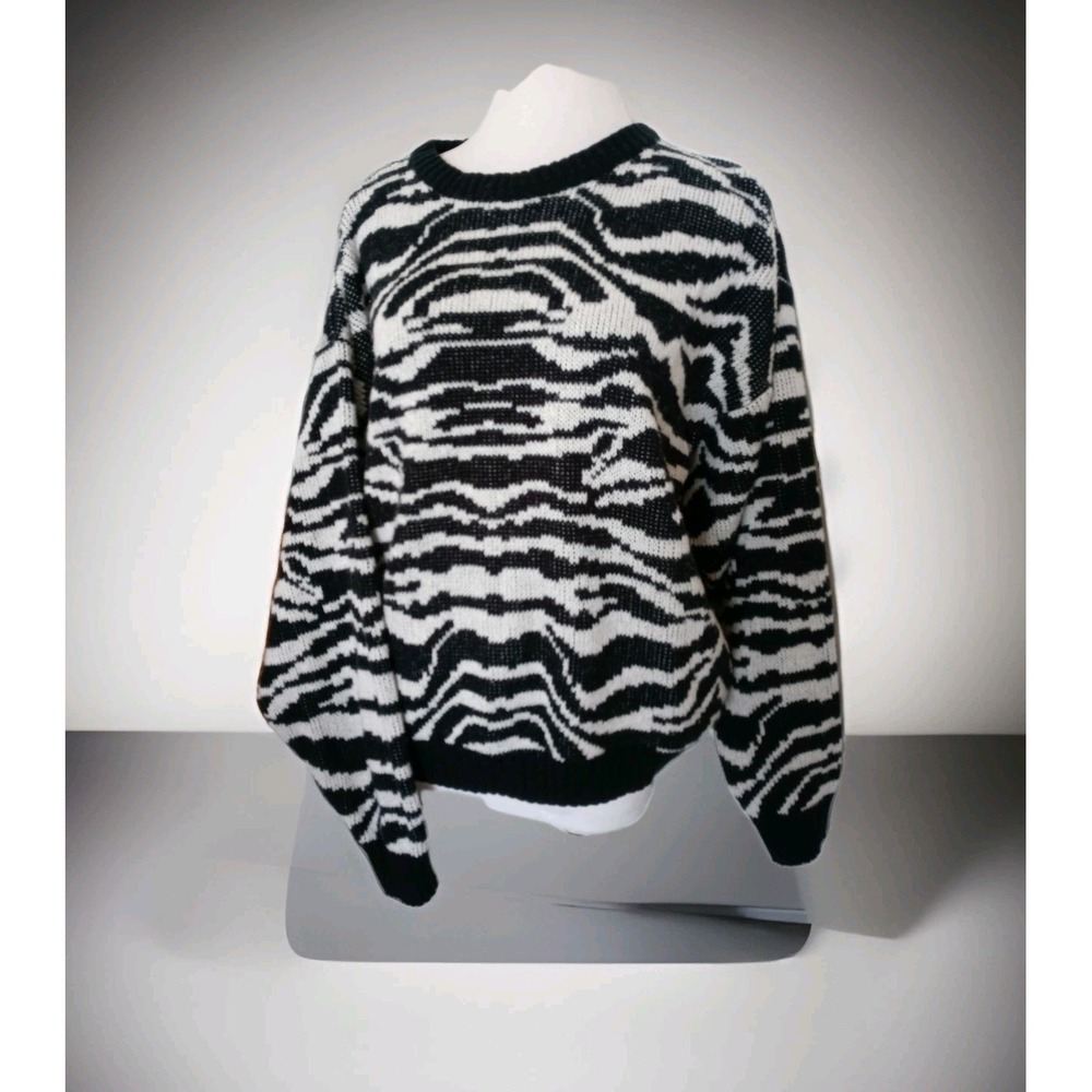 VTG Y2K Zebra Print Grandpa Grunge goth Sweater Oversized Womens L Ballon Sleeve